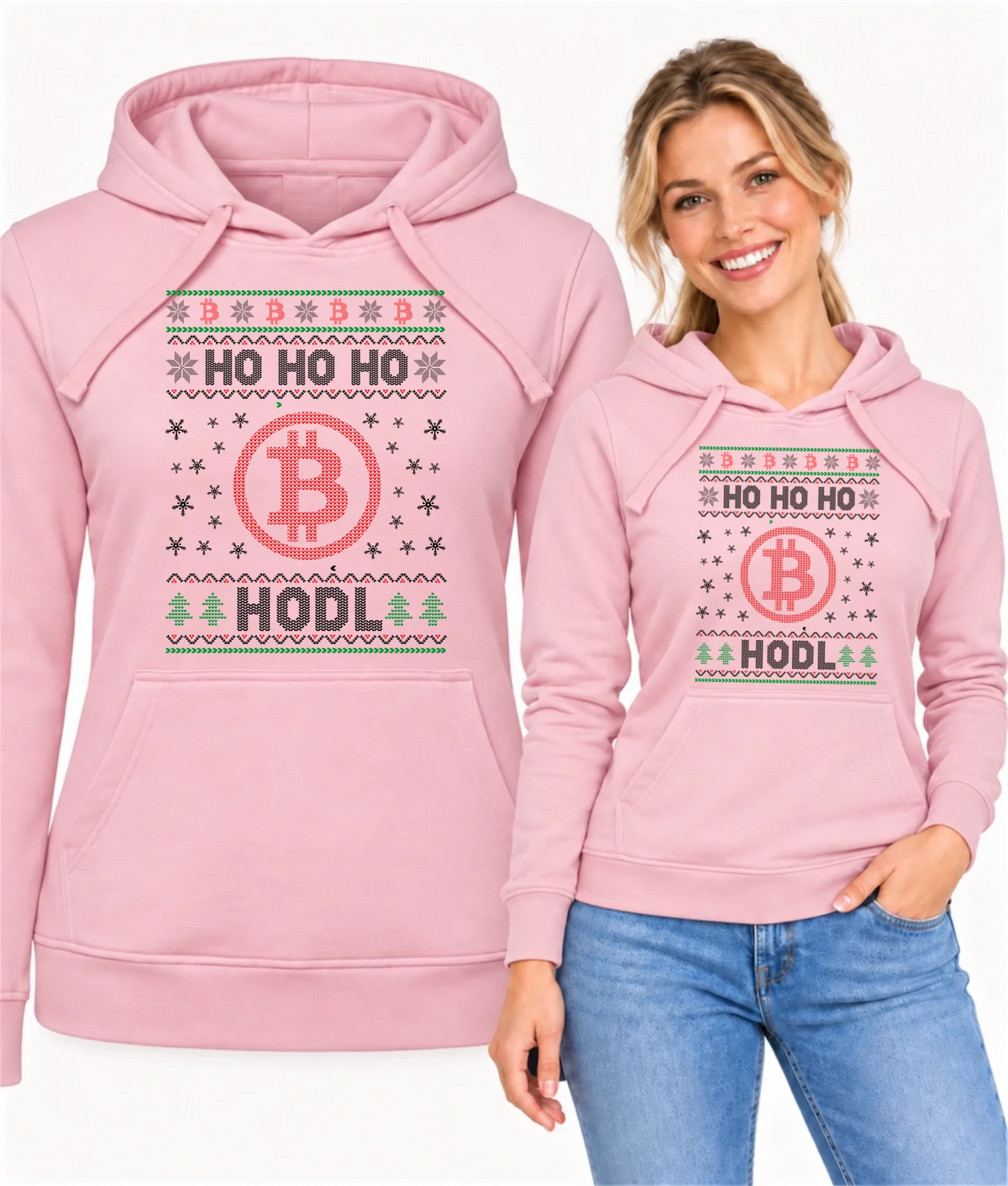 Bluza damska z kapturem świąteczna - Bitcoin - Ho Ho hodl BN103