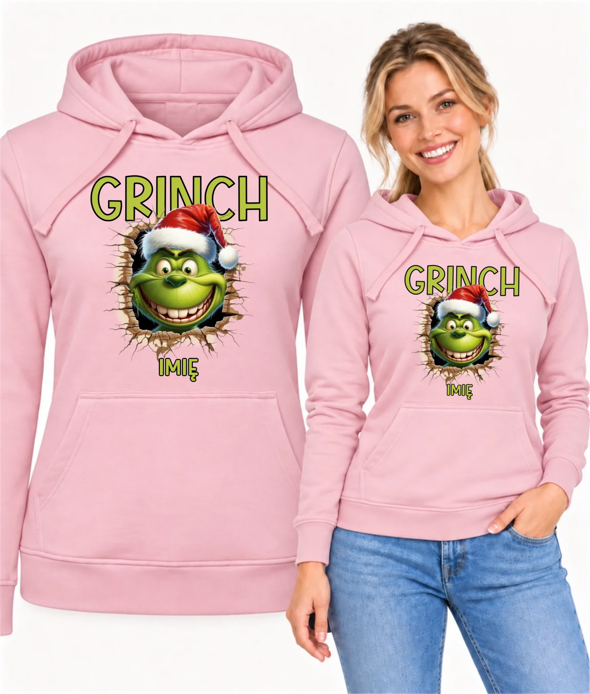 Bluza damska z kapturem świąteczna - Grinch - personalizowana BN112