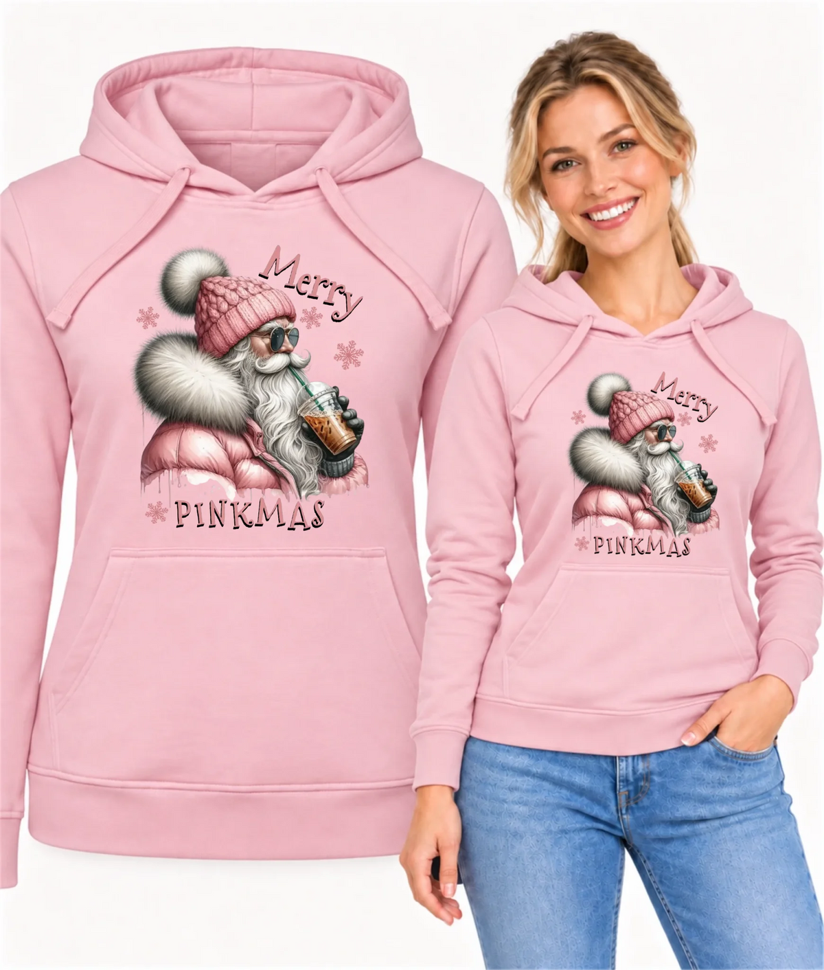 Bluza damska z kapturem świąteczna - Różowe Święta - Merry pinkmas BN117