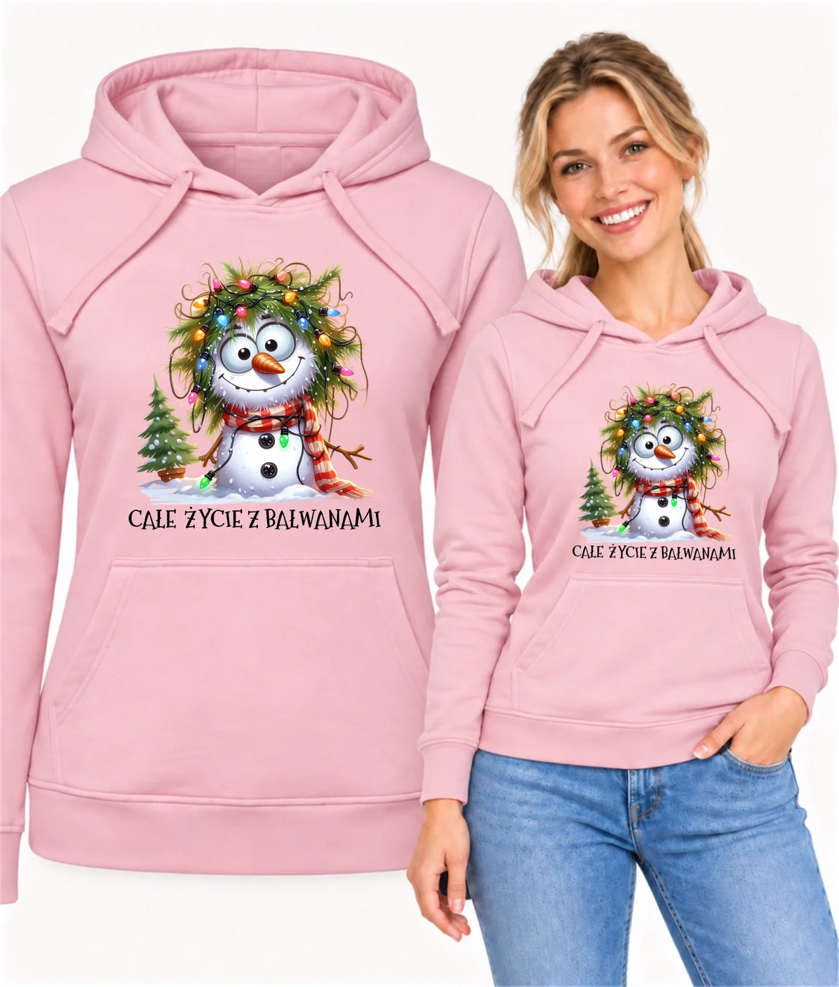 Bluza damska z kapturem świąteczna - Całe życie z bałwanami BN125