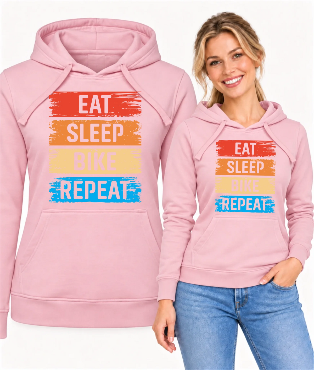 Bluza damska z kapturem na rower - Eat sleep bike repeat HR03