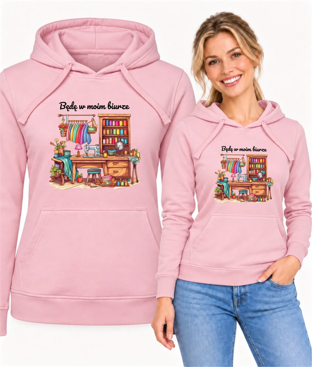 Bluza damska z kapturem szyciowa dla krawcowej - Będę w moim biurze HS07
