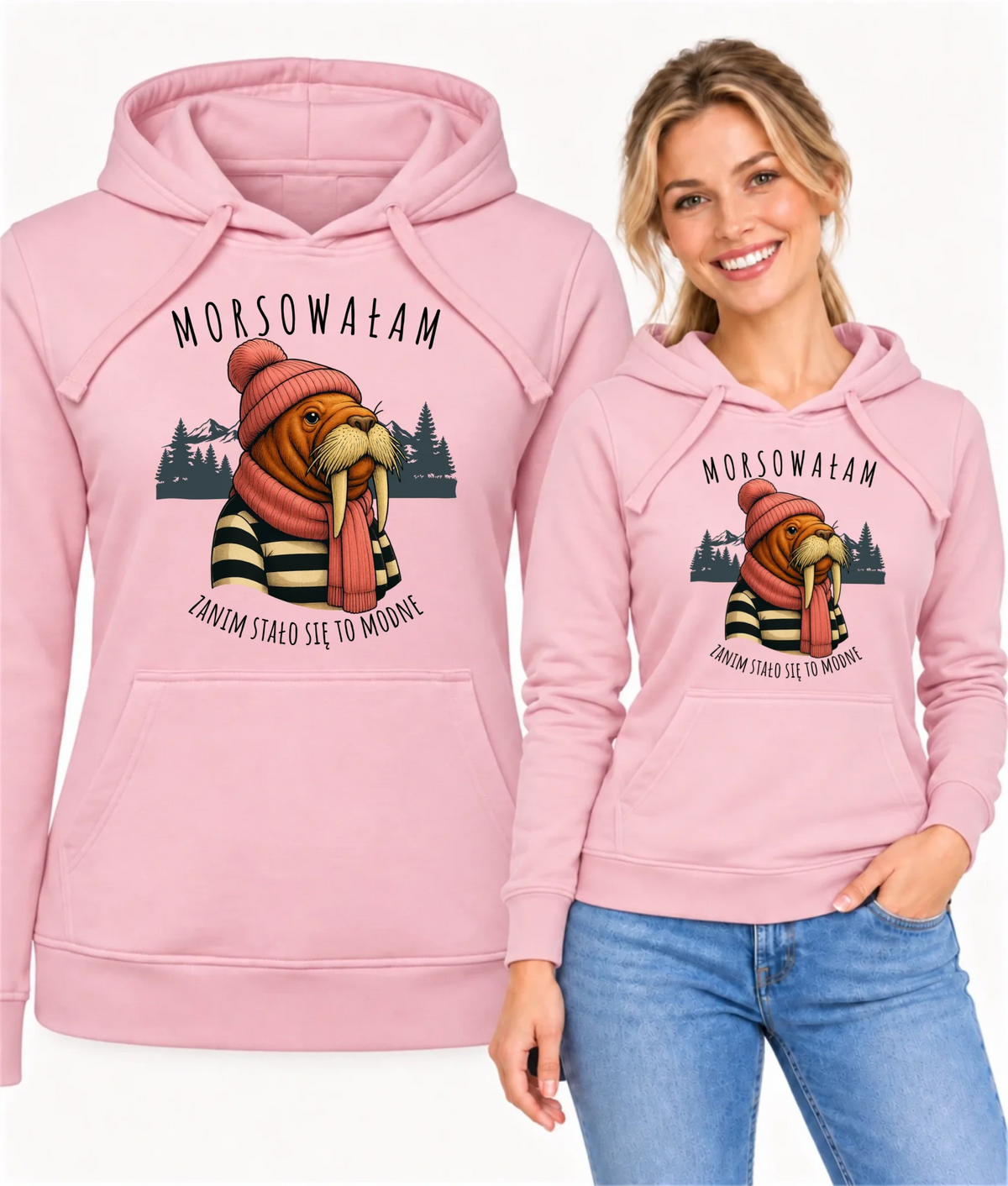Bluza damska z kapturem - prezent dla morsa - Morsowałam zanim stało się to modne - Mors HM21