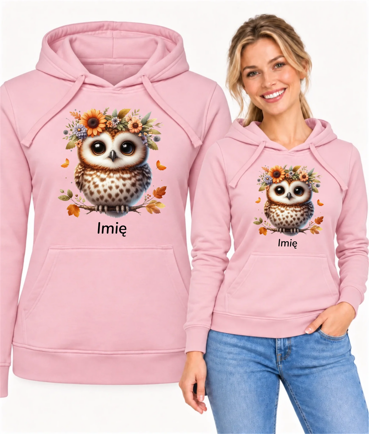 Bluza damska z kapturem jesienna - Sowa w kwiatach JS32