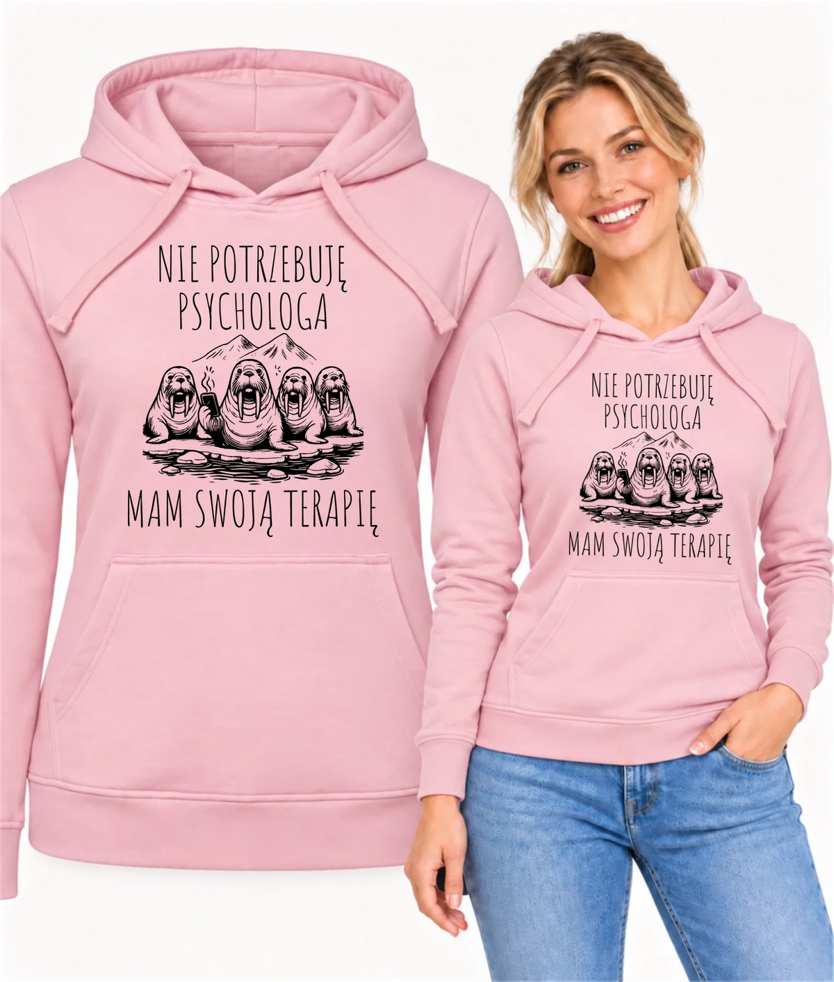 Bluza damska z kapturem - prezent dla morsa - Nie potrzebuję psychologa HM14