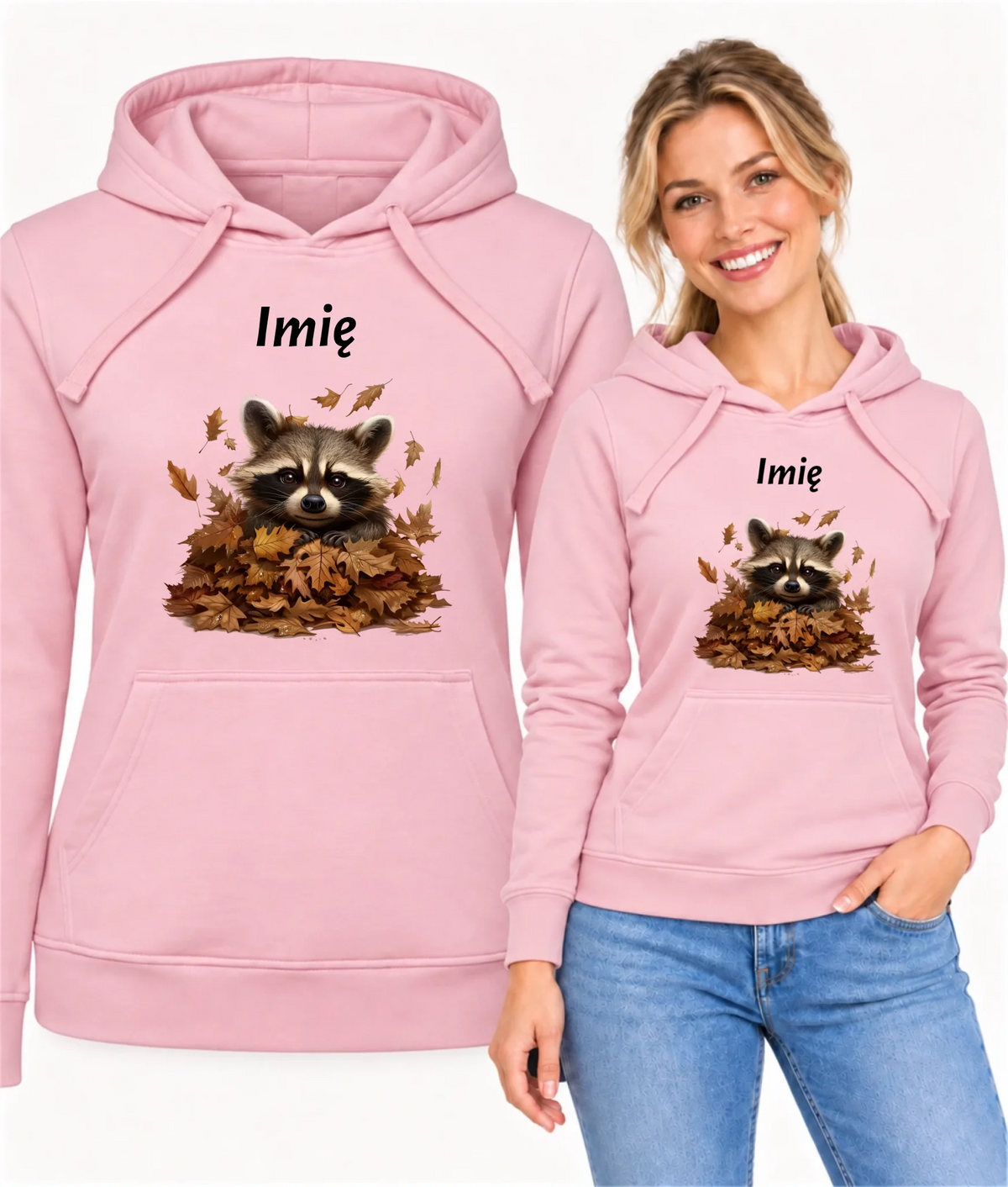 Bluza damska z kapturem jesienna - Szop w liściach - personalizowana JS24