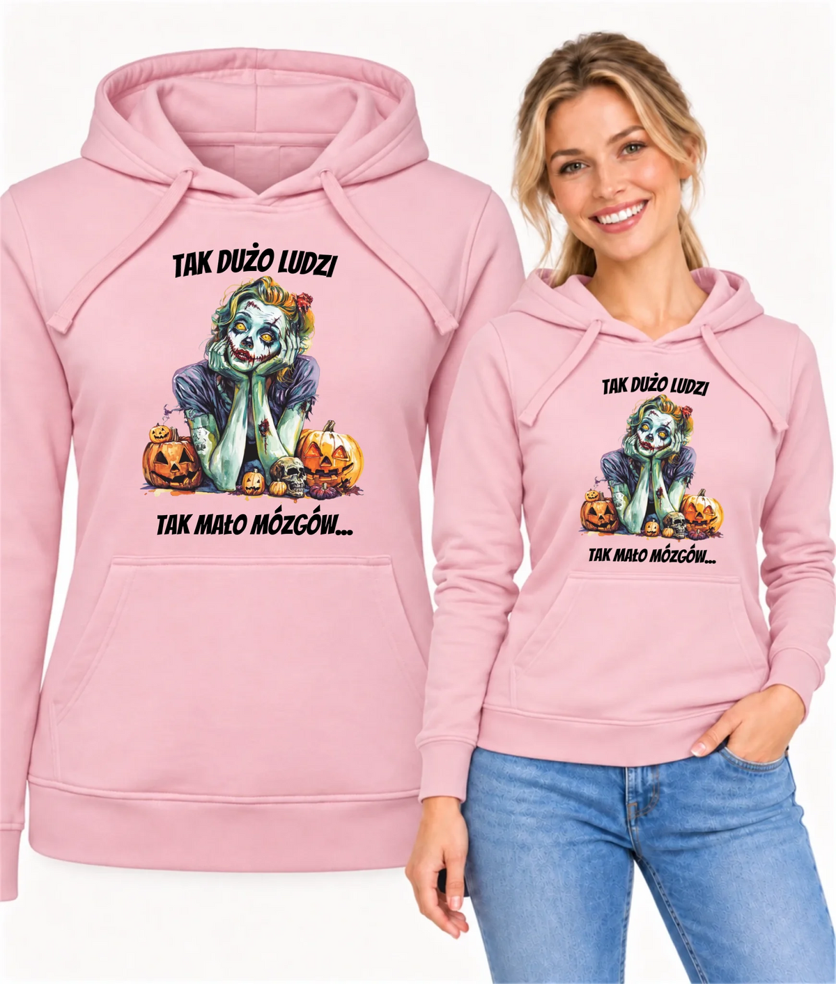 Bluza damska z kapturem na Halloween - Zombie - Tak mało mózgów HL31