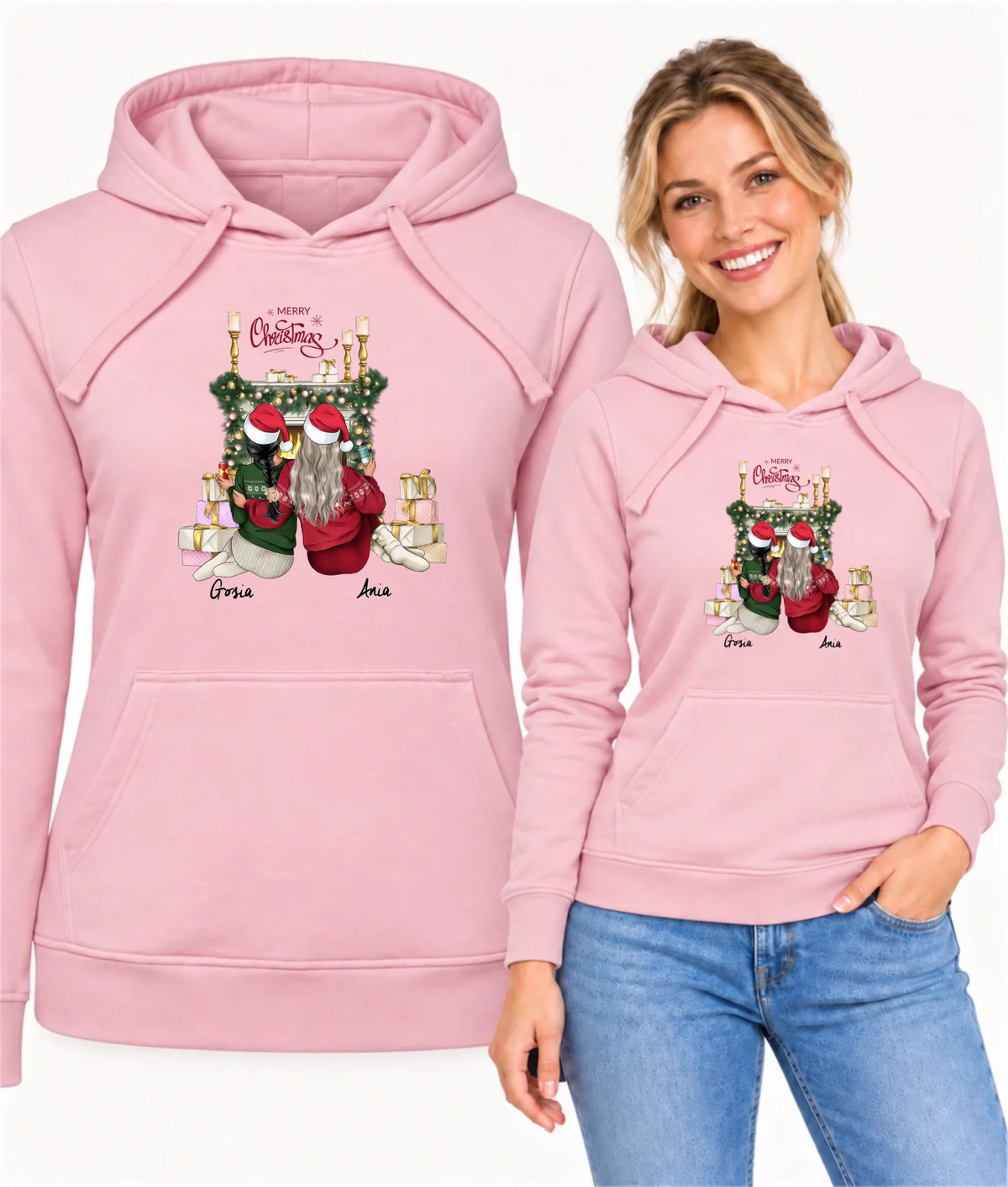 Bluza damska z kapturem świąteczna - prezent dla przyjaciółki - personalizowane postacie 2-4 osoby PR04