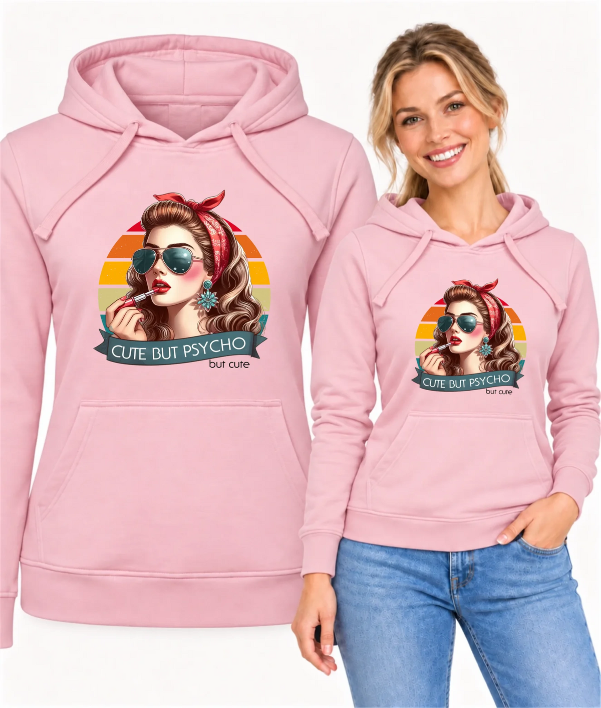Bluza damska z kapturem – Cute but psycho - w stylu retro DZ09