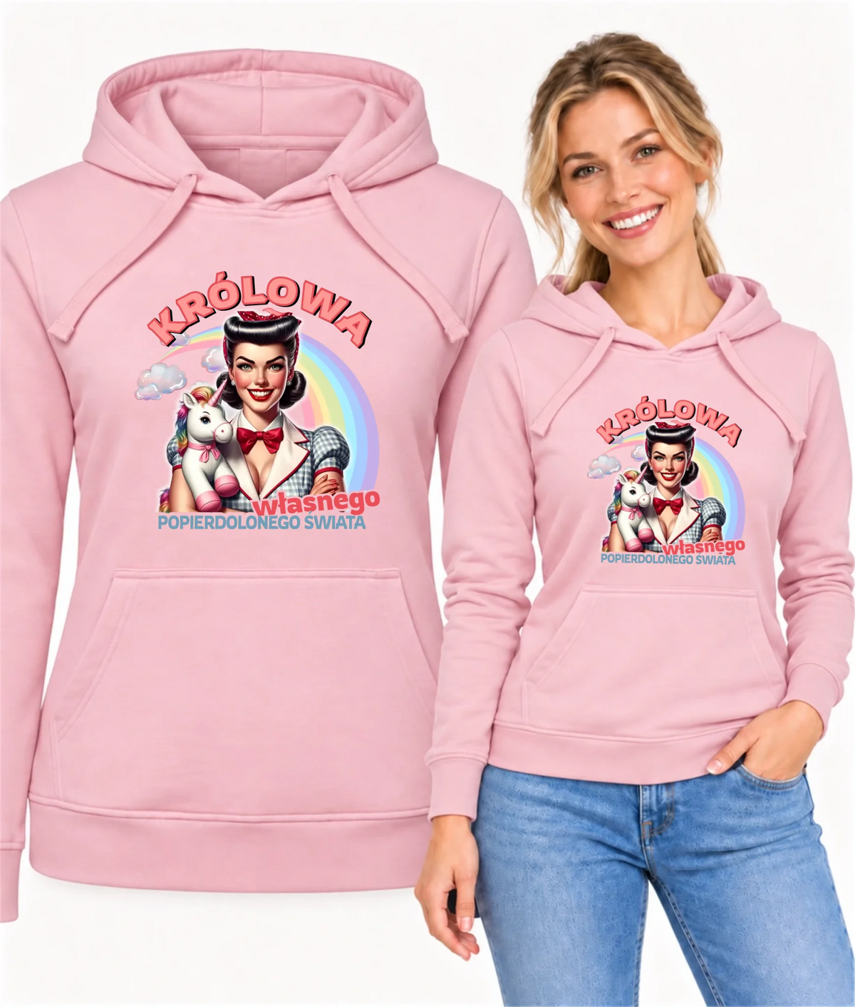 Bluza damska z kapturem retro – Królowa własnego popierd*onego świata - bez cenzury DZ08