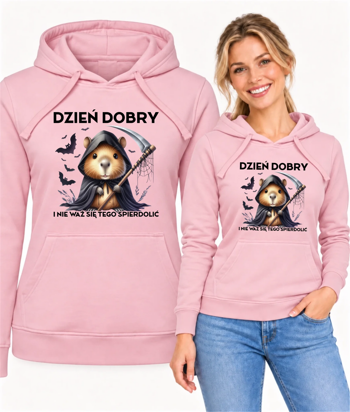 Bluza damska z kapturem na halloween - Kapibara Żniwiarz - Dzień dobry - bez cenzury HL20