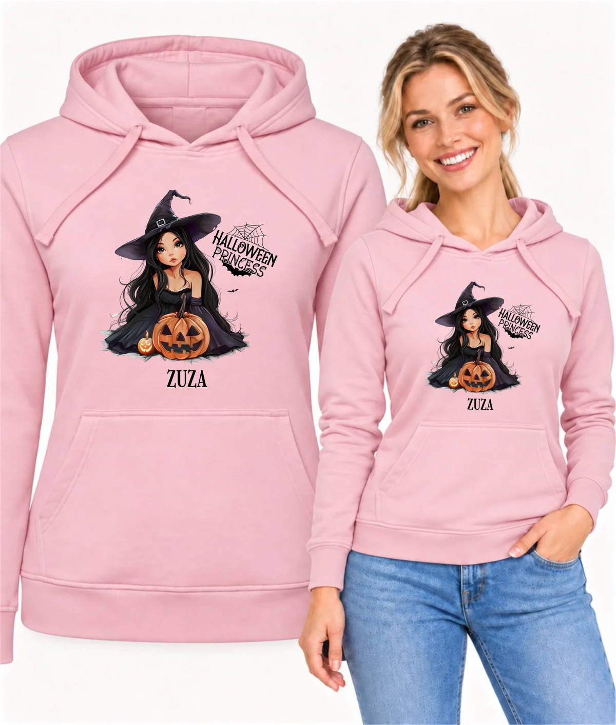 Bluza damska z kapturem halloweenowa - Czarownica z dynią - personalizowana HL10
