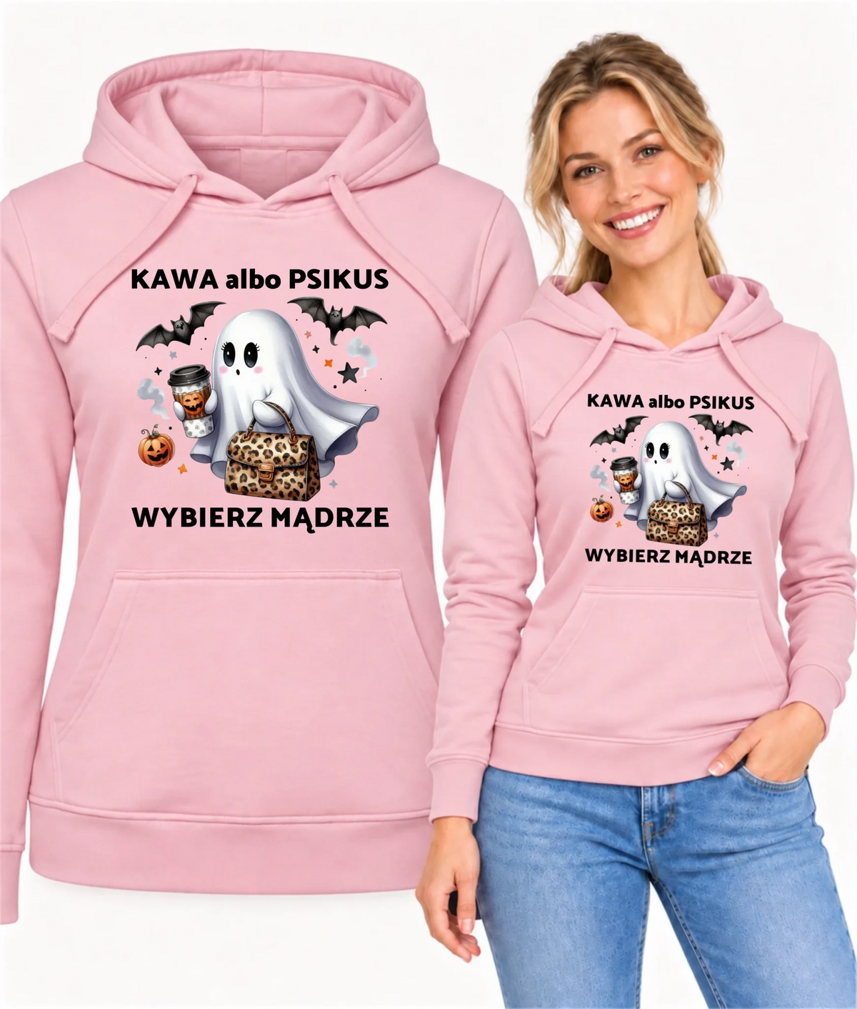 Bluza damska z kapturem halloweenowa - Duch - Kawa albo psikus HL07