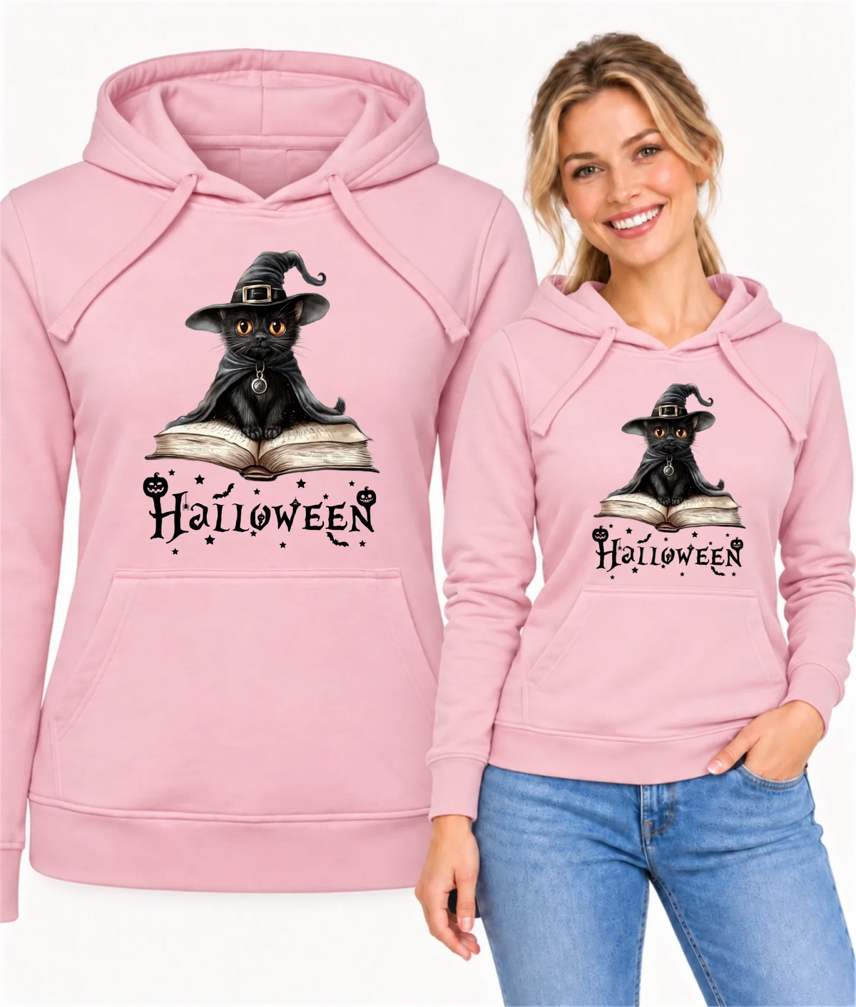 Bluza damska z kapturem na Halloween - Kot Czarodziej HL06