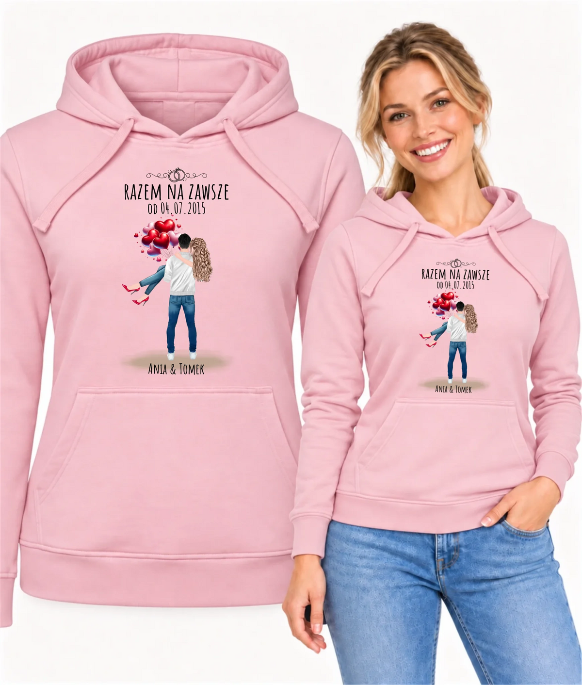 Bluza damska z kapturem dla par na rocznicę - Razem na zawsze - personalizowana W14