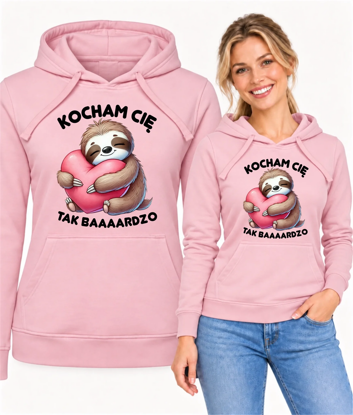 Bluza damska z kapturem - Leniwiec Kocham Cię tak baaaardzo W16