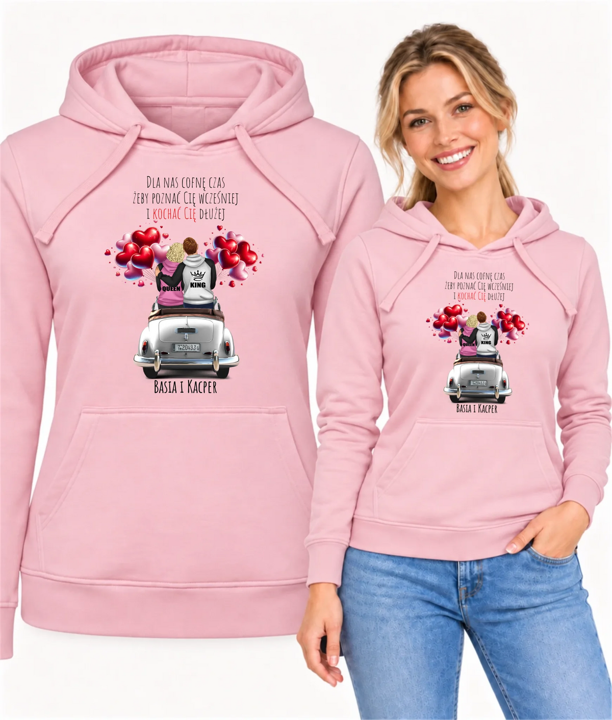 Bluza damska z kapturem dla par - Dla nas cofnę czas - personalizowana W08