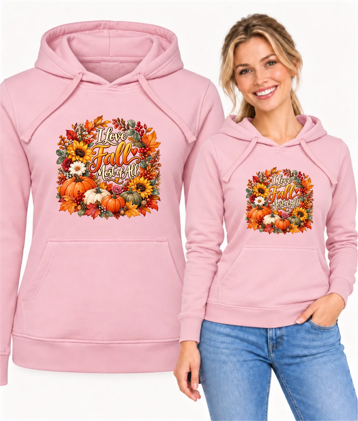 Bluza damska z kapturem jesienna - I Love Fall Most of All