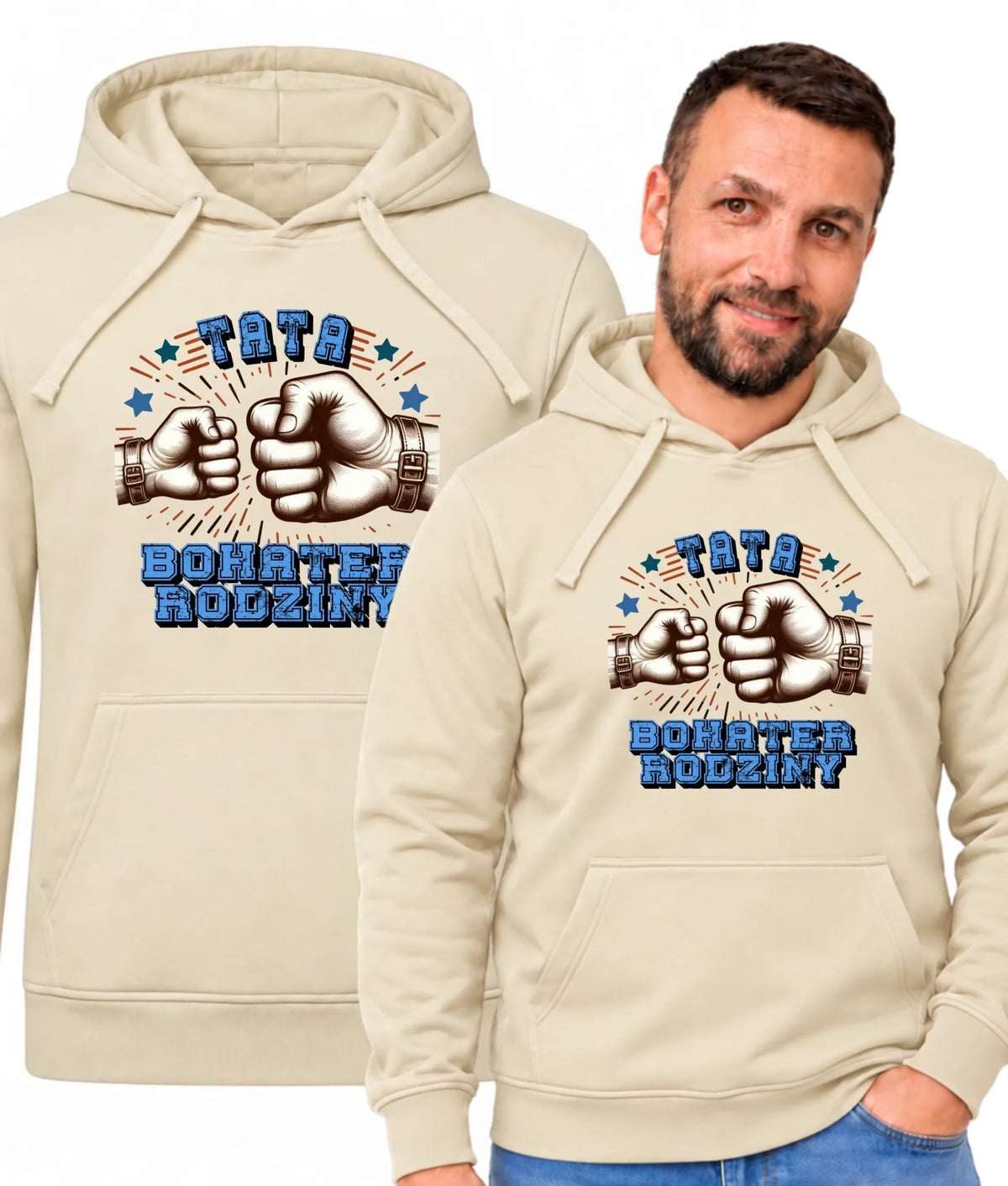 Bluza męska z kapturem dla taty i napisem Tata bohater rodziny DT45