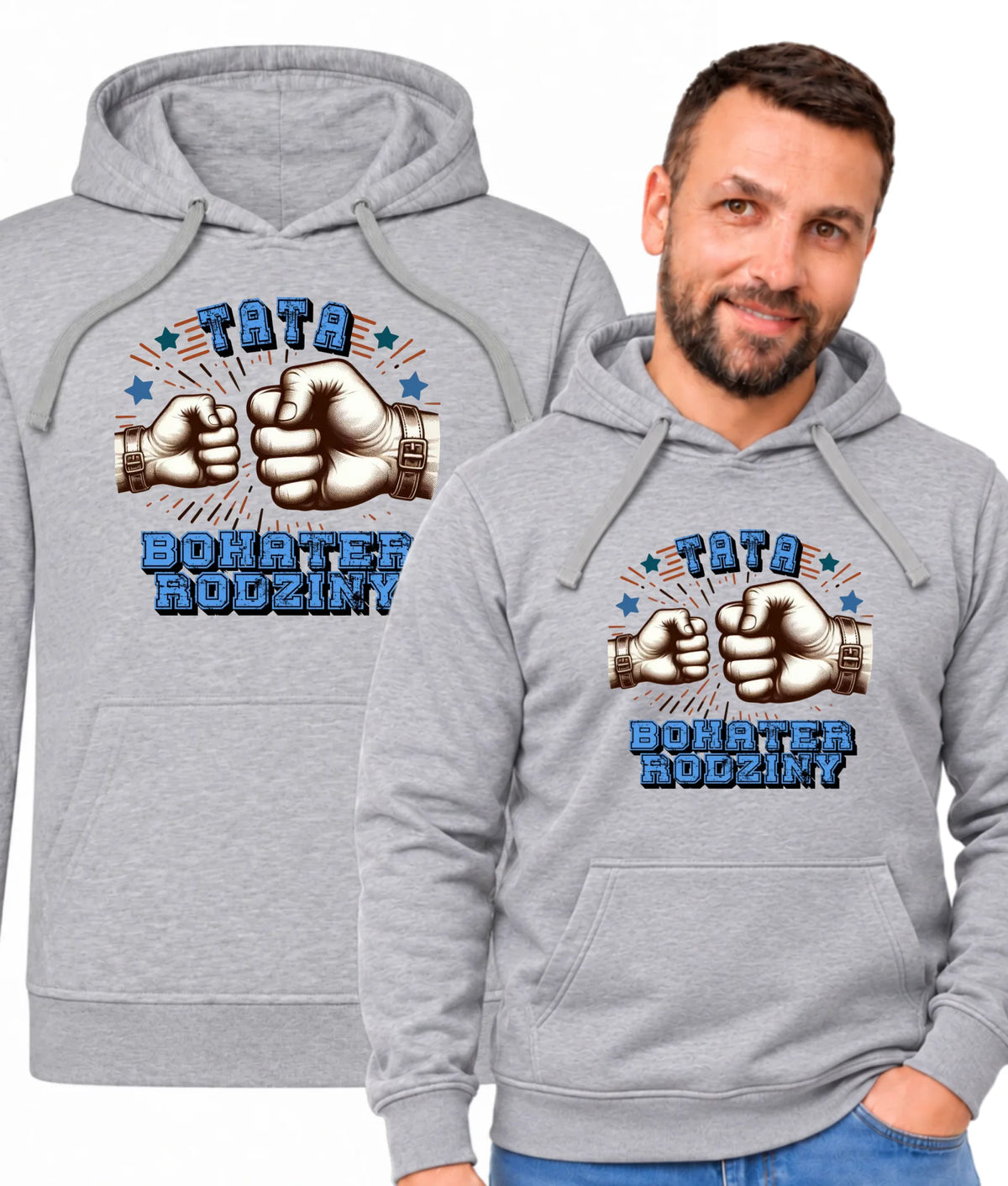 Bluza męska z kapturem dla taty i napisem Tata bohater rodziny DT45