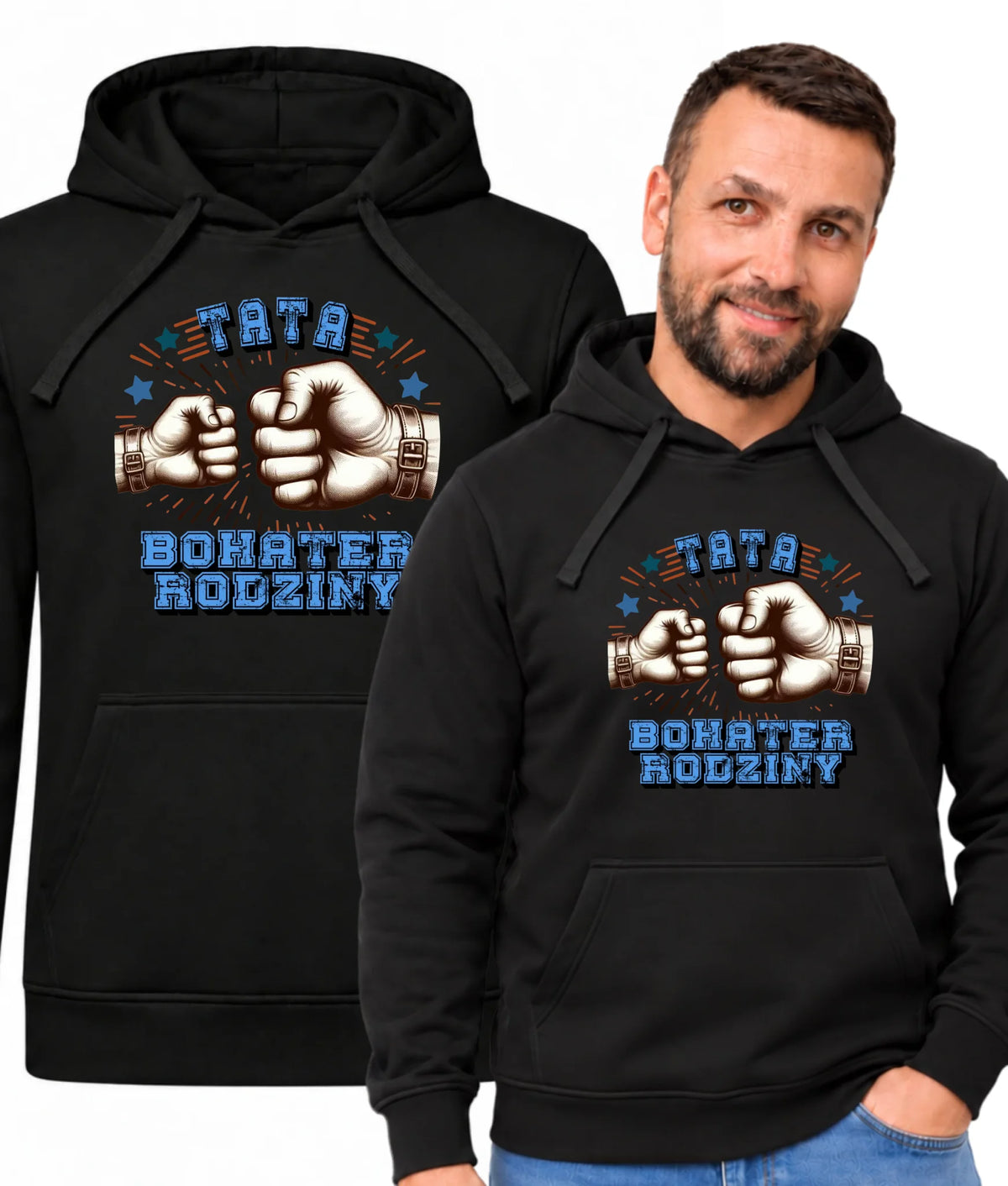 Bluza męska z kapturem dla taty i napisem Tata bohater rodziny DT45