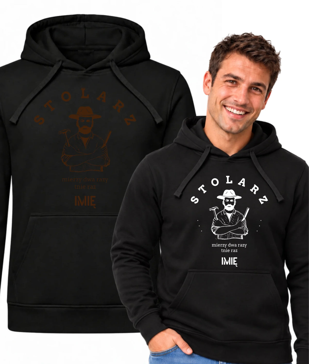 Bluza męska z kapturem dla stolarza - Mierzy dwa razy tnie raz - personalizowana ZS02