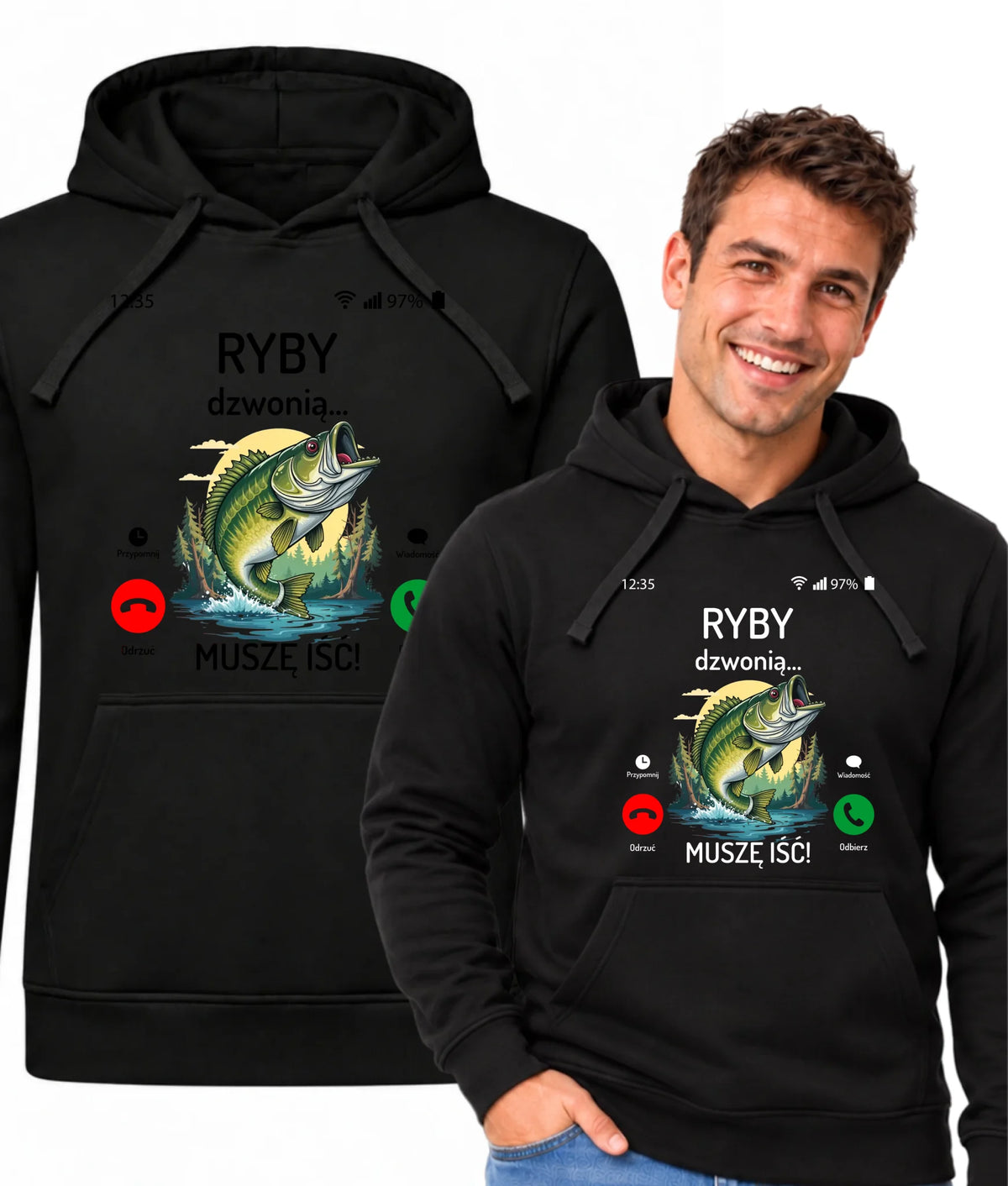 Bluza z kapturem dla dziadka wędkarza - Ryby dzwonią muszę iść D37
