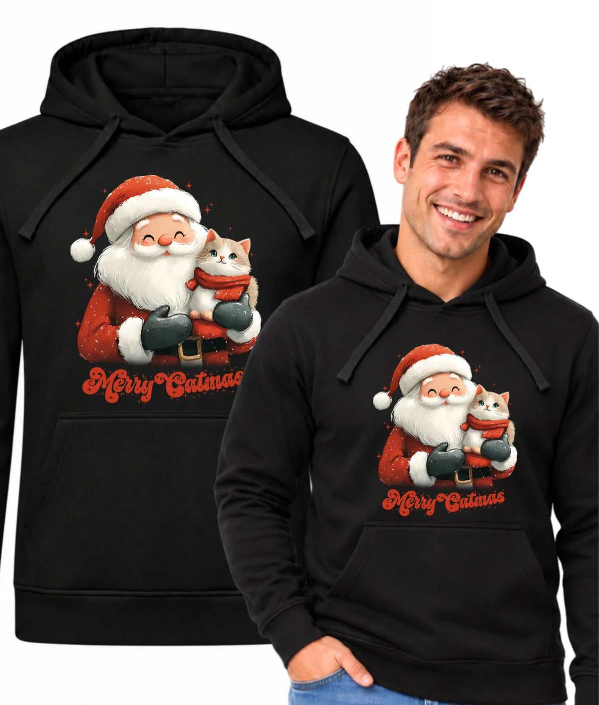 Bluza męska z kapturem świąteczna - Z kotem Merry Catmas BN38