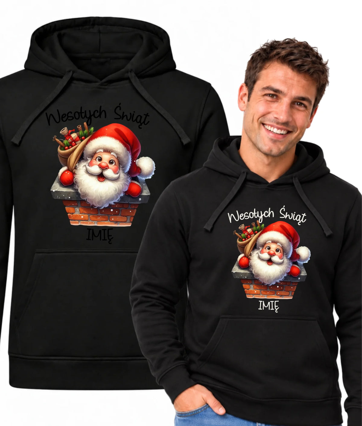 Bluza męska z kapturem świąteczna - prezent na Mikołajki Mikołaj - personalizowana BN08