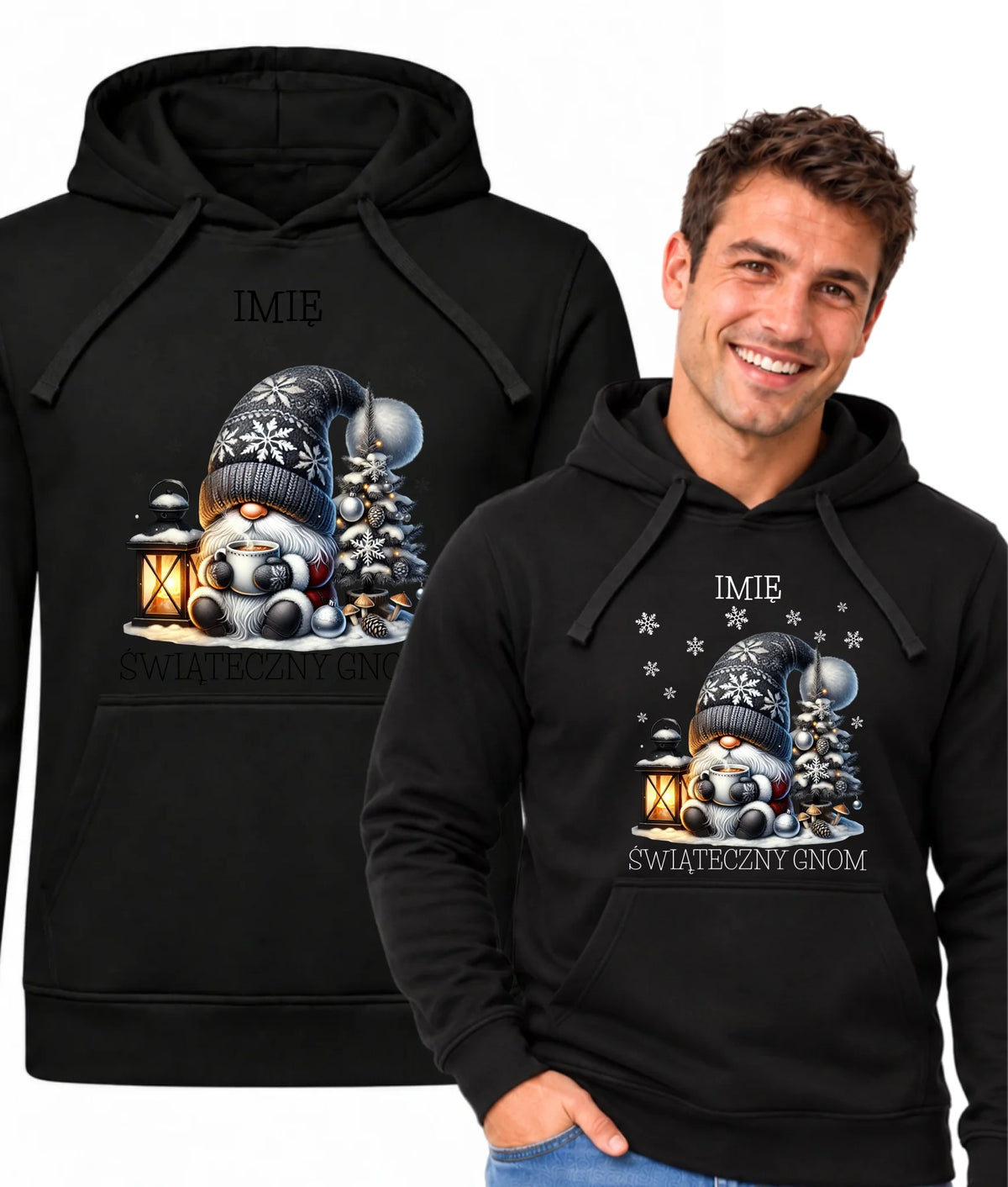 Bluza męska z kapturem świąteczna - Gnom z czekoladą - personalizowana BN41