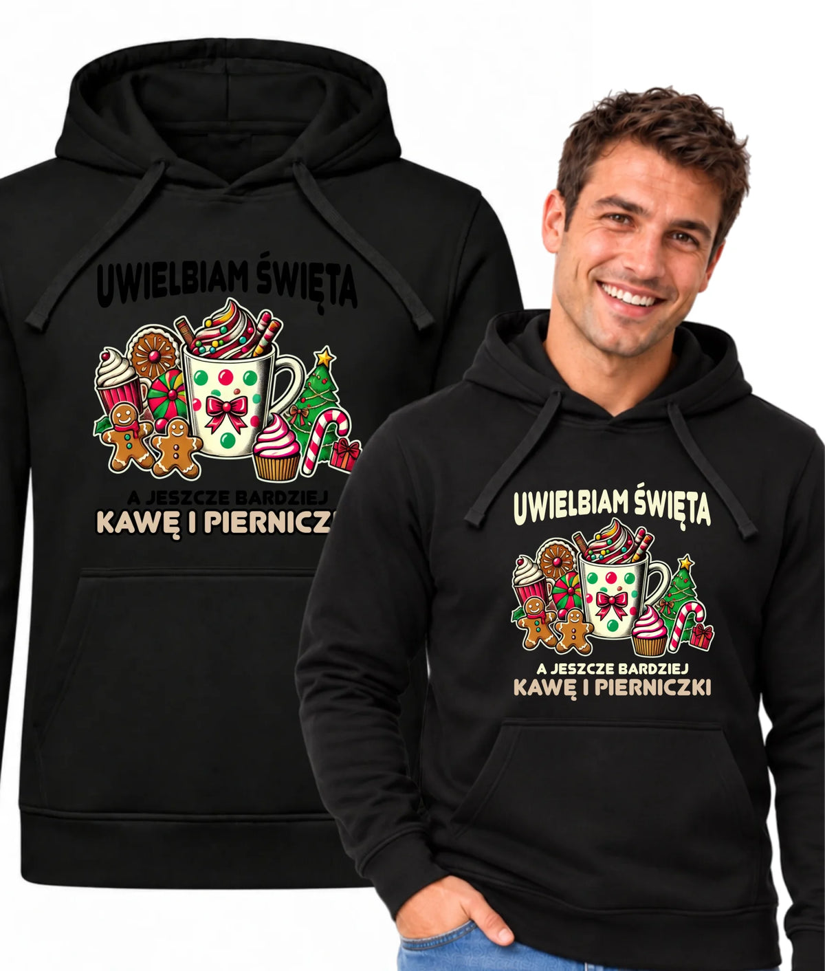 Bluza męska z kapturem świąteczna - Uwielbiam święta kawę i pierniczki BN47