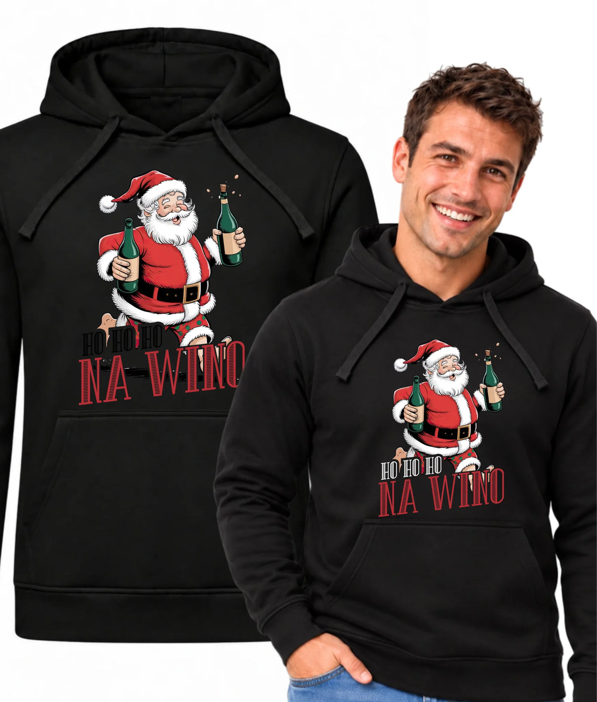 Bluza męska z kapturem świąteczna - Mikołaj Ho ho ho na wino BN61