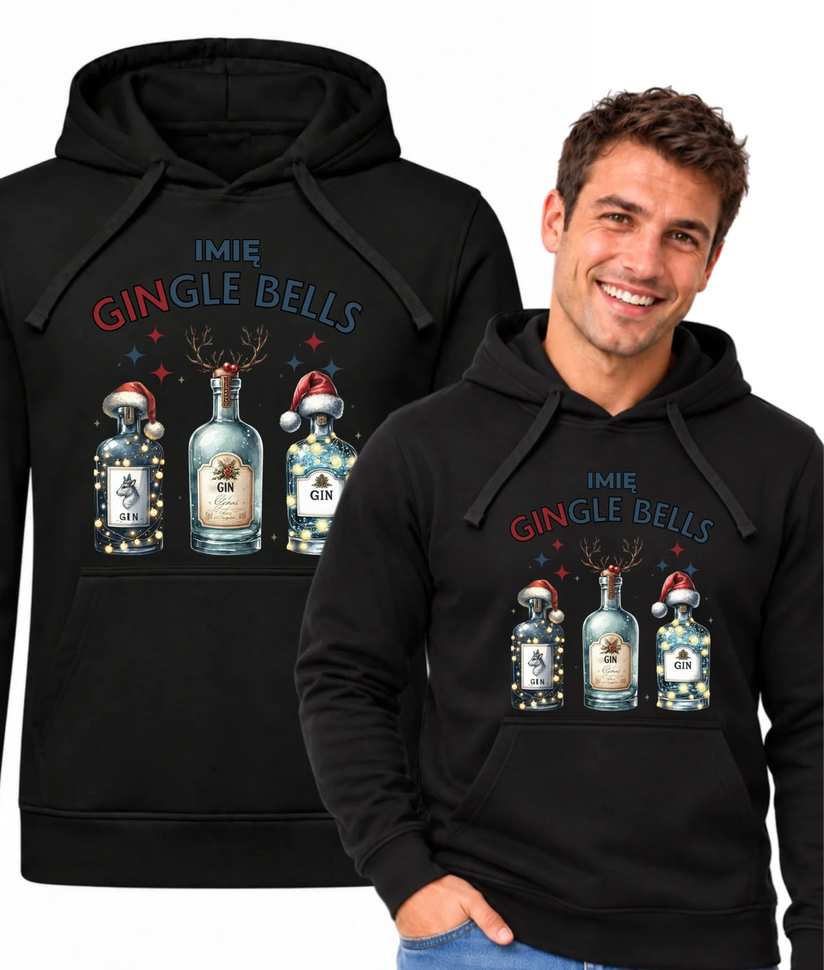 Bluza męska z kapturem świąteczna - Gin Gingle bells - personalizowana BN68