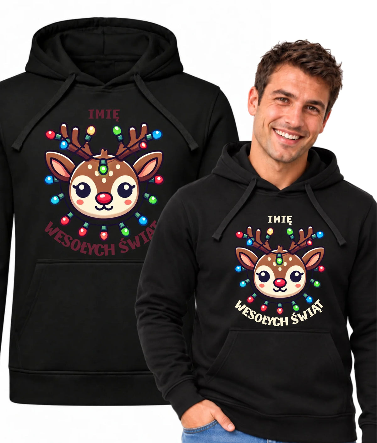 Bluza męska z kapturem świąteczna - Renifer Wesołych Świąt - personalizowana BN72