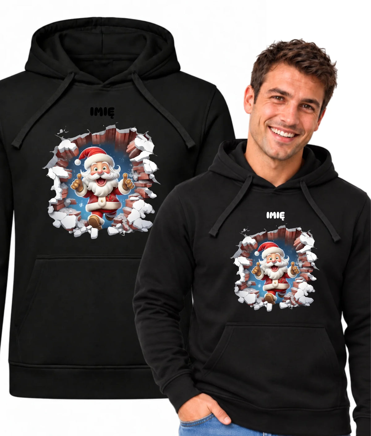 Bluza męska z kapturem świąteczna - Mikołaj 3D - personalizowana BN83