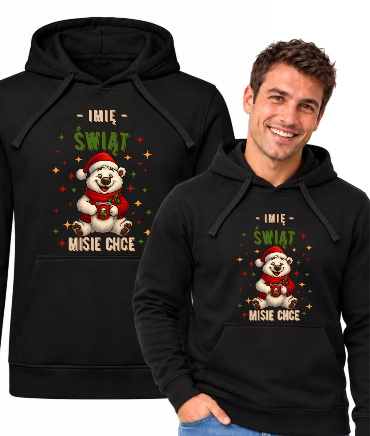 Bluza męska z kapturem świąteczna - Misiek Świąt misie chce - personalizowana BN86