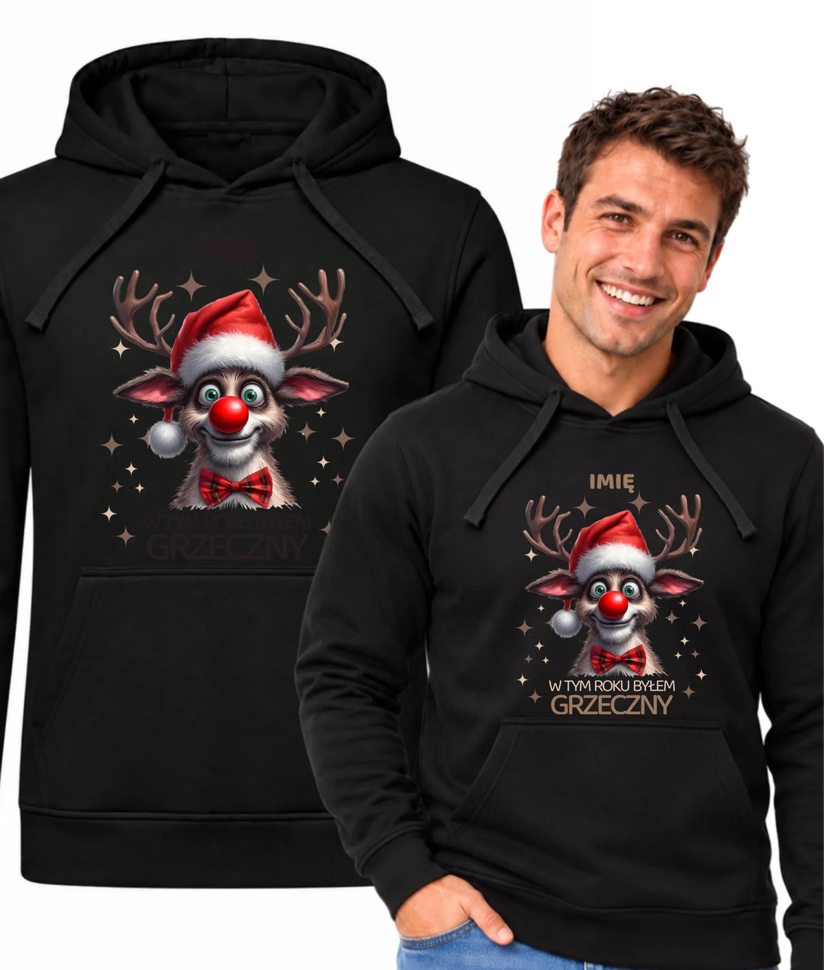 Bluza męska z kapturem świąteczna - Renifer W tym roku byłem grzeczny - personalizowana BN96
