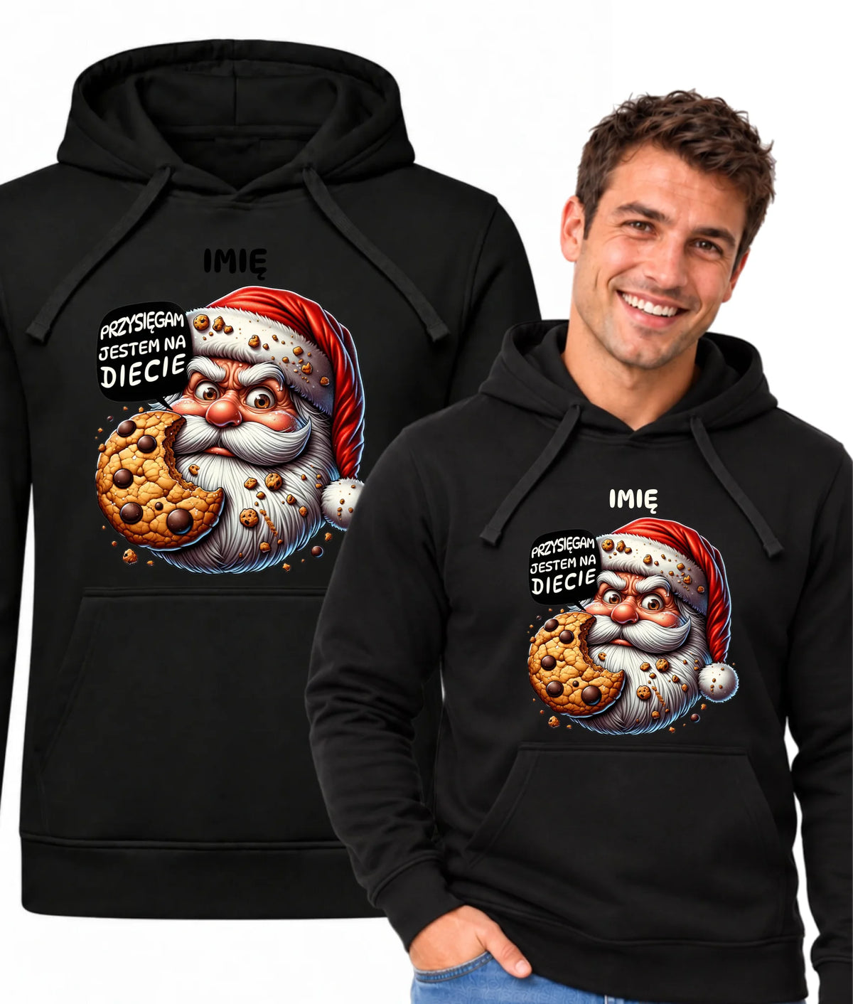 Bluza męska z kapturem świąteczna - Mikołaj Przysięgam jestem na diecie - personalizowana BN97