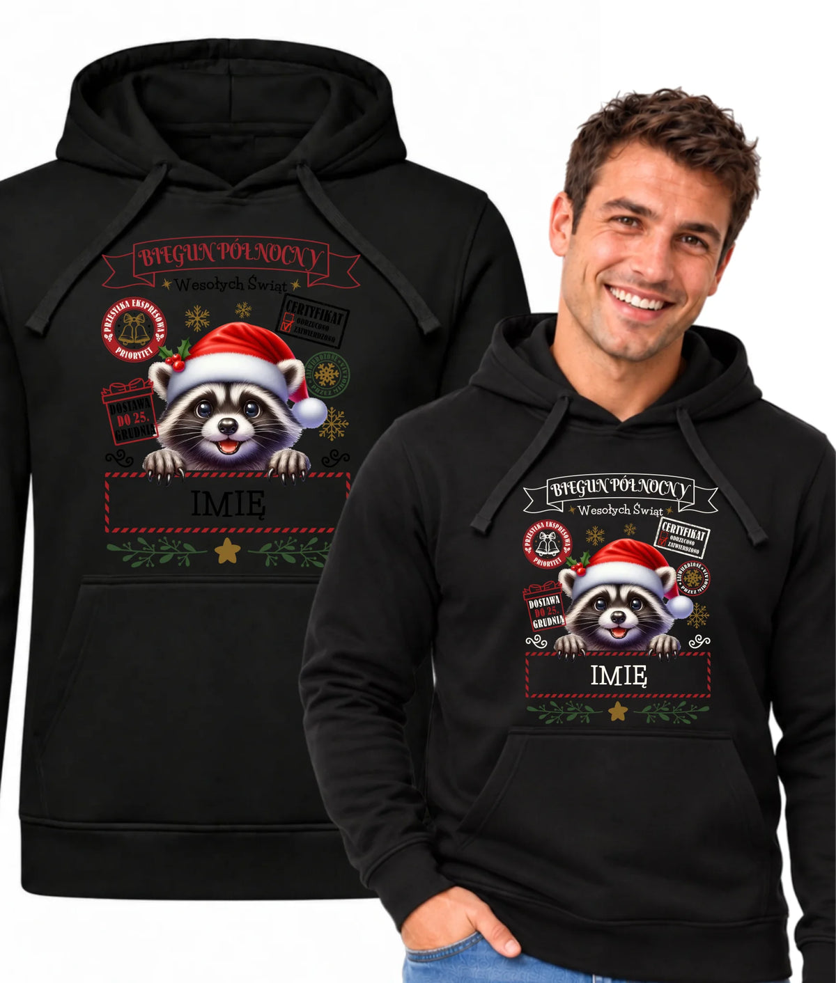 Bluza męska z kapturem świąteczna - Szop Paczka od Mikołaja - personalizowana BN145