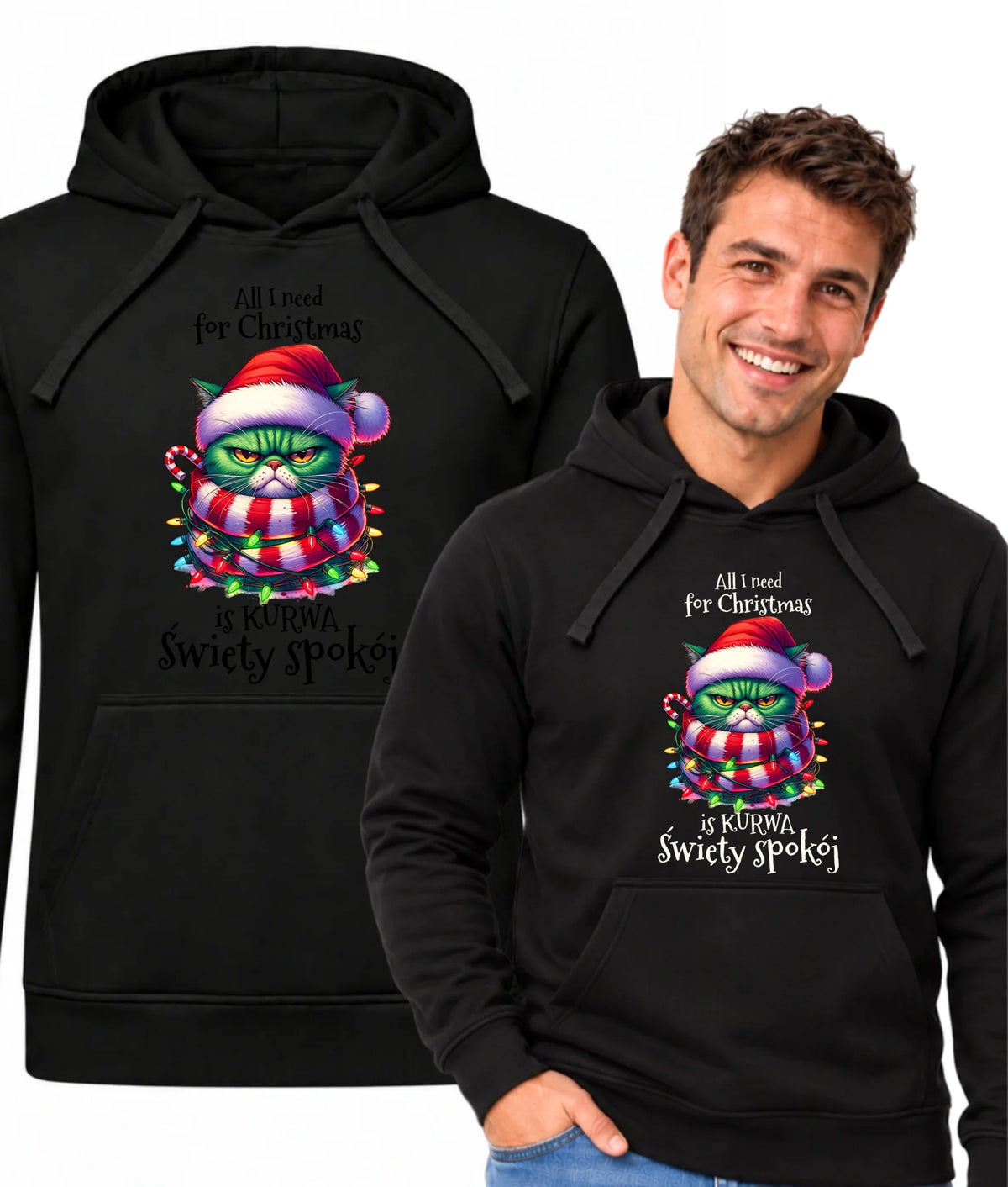 Bluza męska z kapturem świąteczna - All I need for Christmas is ku*wa święty spokój - bez cenzury BN101