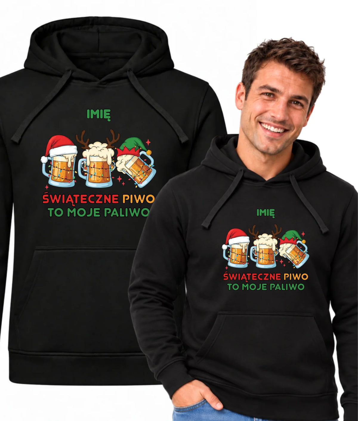 Bluza męska z kapturem świąteczna - Świąteczne piwo to moje paliwo - personalizowana BN119