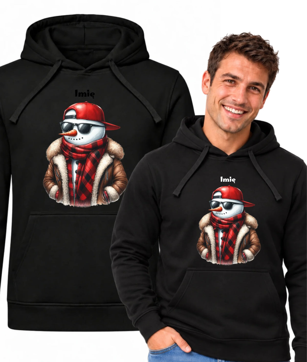Bluza męska z kapturem świąteczna - Stylowy bałwan - personalizowana BN129