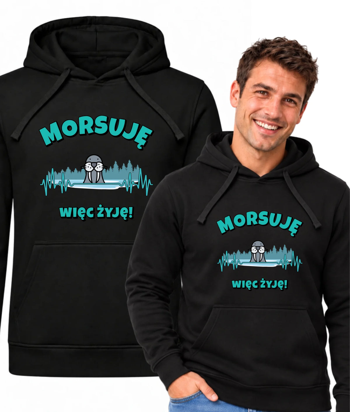 Bluza męska z kapturem - prezent dla morsa - Morsuję więc żyję - Mors HM02