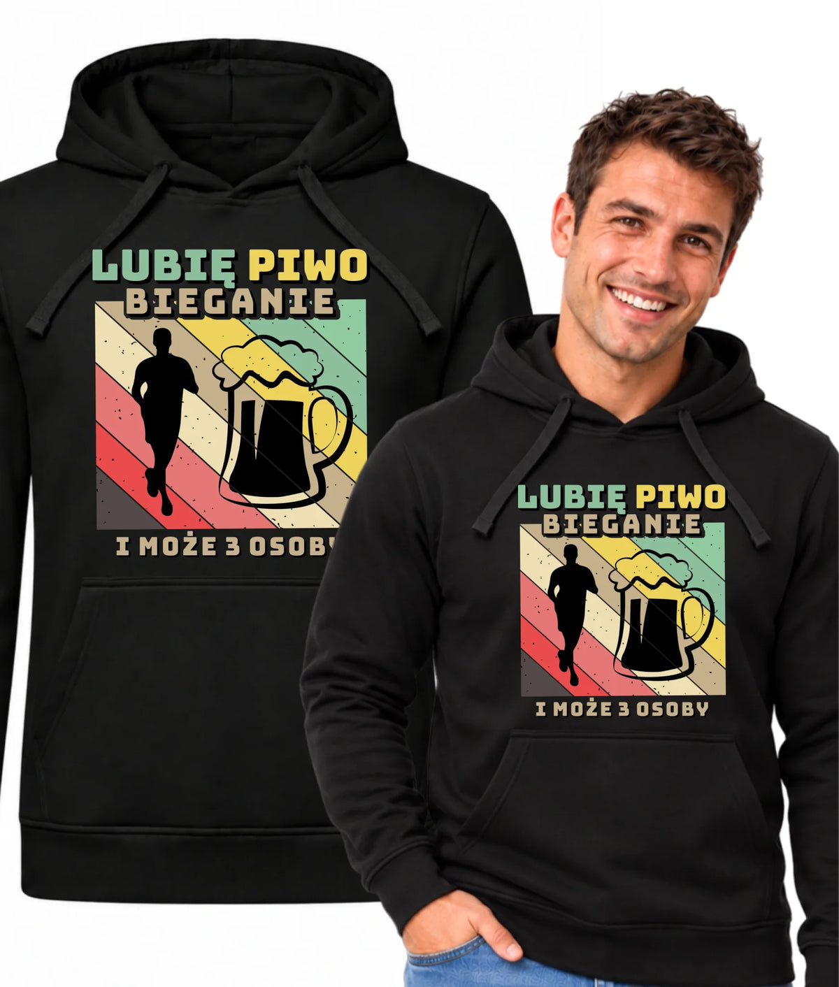 Bluza męska z kapturem dla biegacza - Lubię piwo bieganie HB01