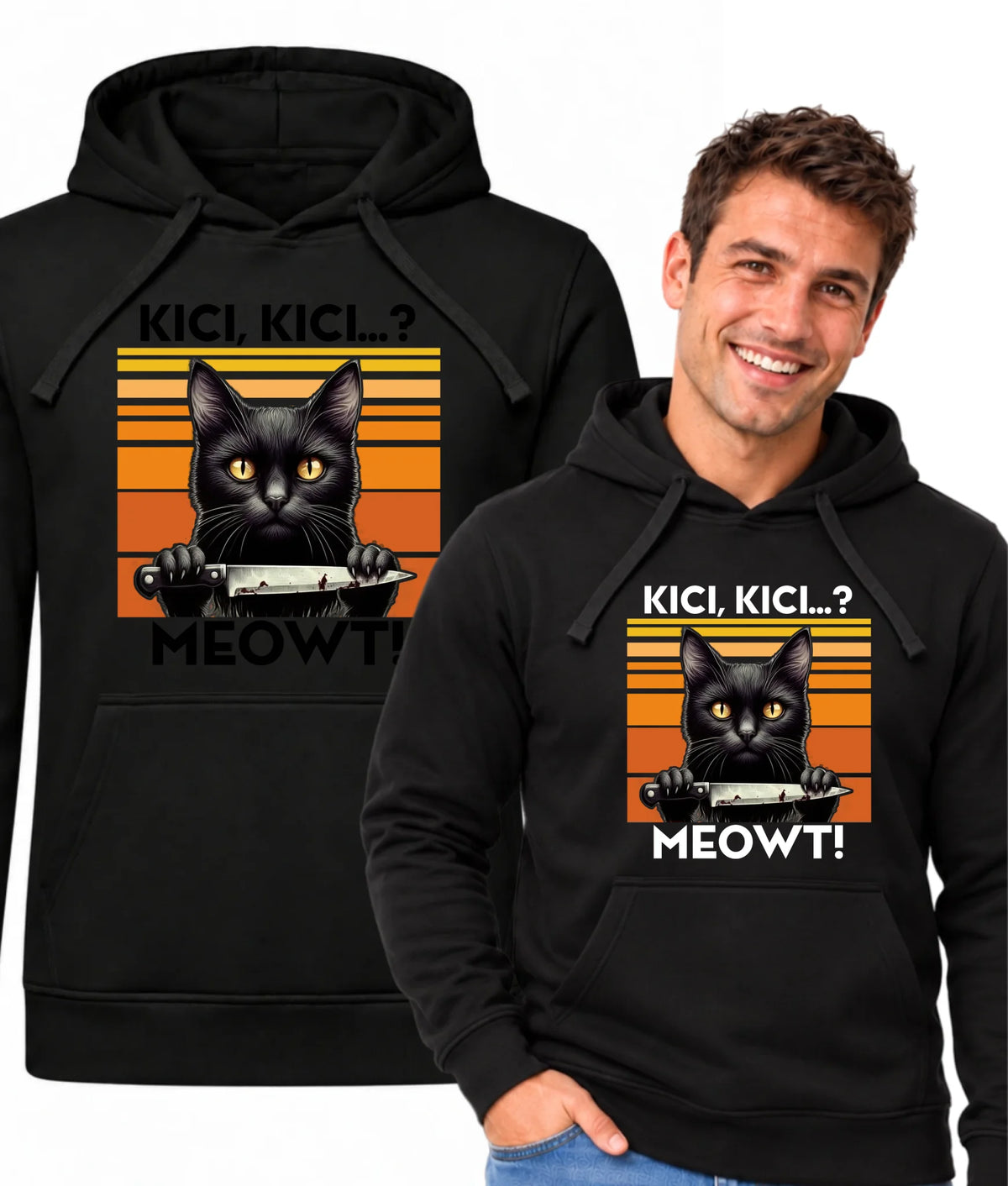 Bluza męska z kapturem - Kot z nożem - Kici, kici... MEOWT! HL17