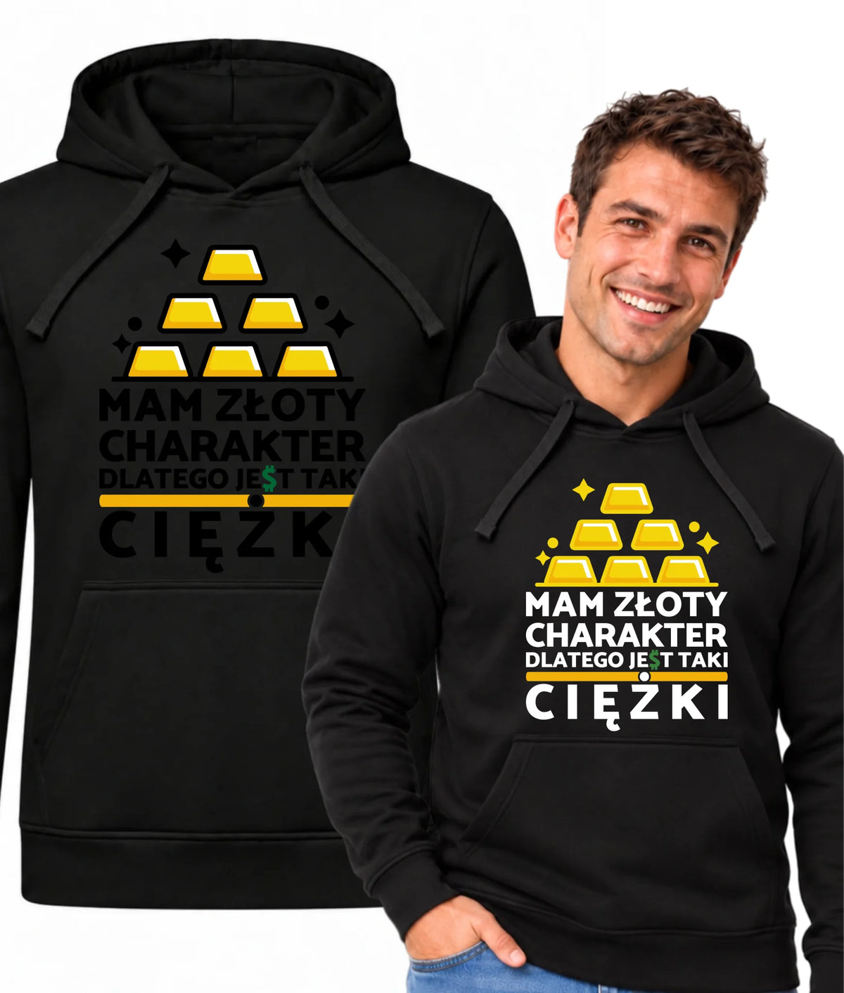 Bluza męska z kapturem - prezent dla chłopaka - Złoty charakter DCH16