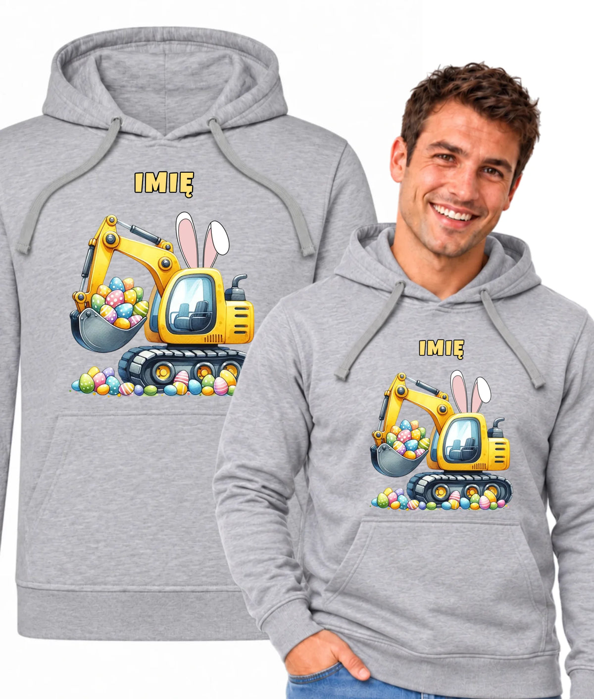 Bluza męska z kapturem na Wielkanoc - Koparka z pisankami - personalizowana WN17