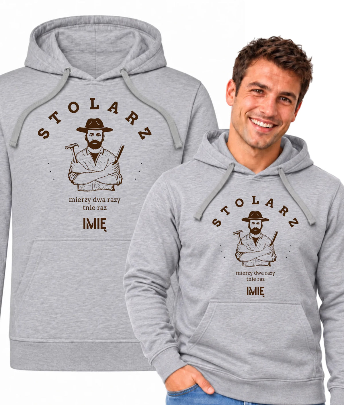 Bluza męska z kapturem dla stolarza - Mierzy dwa razy tnie raz - personalizowana ZS02