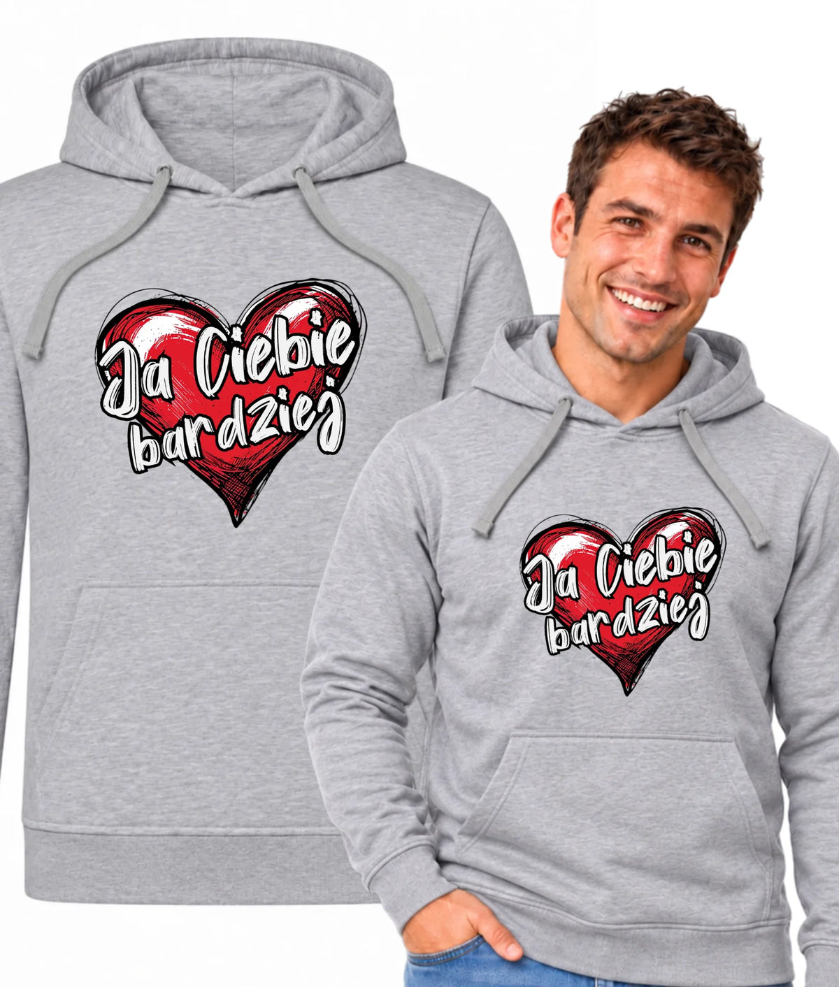 Bluza męska z kapturem - Serce Ja Ciebie bardziej W84