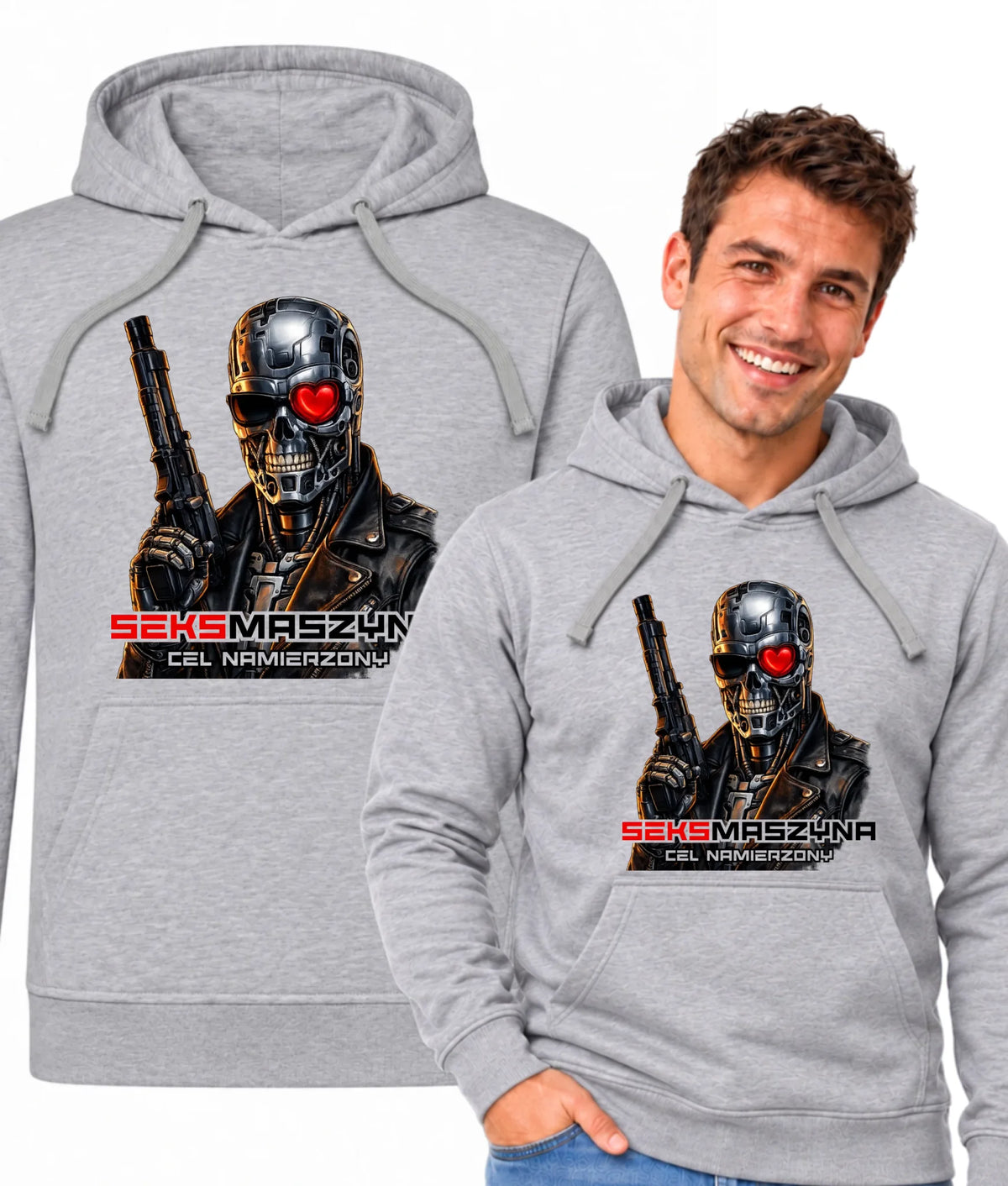 Bluza męska z kapturem dla faceta - Cyborg z sercem Seks maszyna DCH32